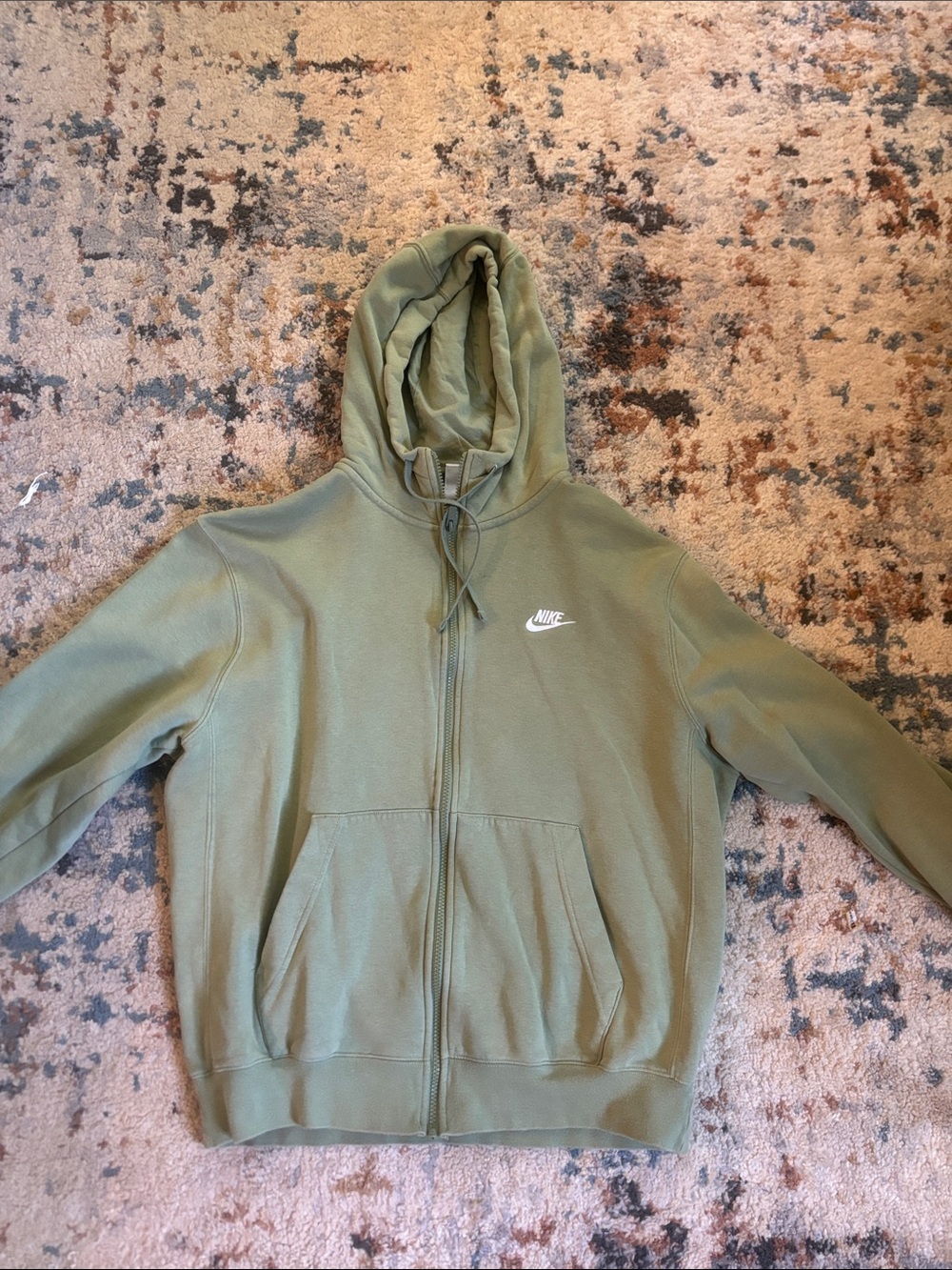 Nike Olive Green Full-Zip Hoodie Jacket with White Logo